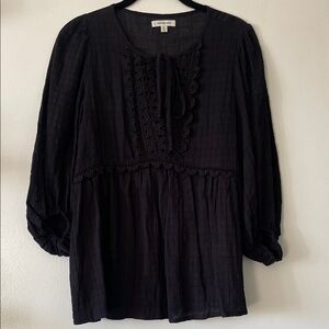 Embroidered Long Sleeve Blouse| Max Studio| Black| Small|EUC